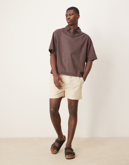 ASOS DESIGN – Brun skjorta i linnestil och dra på-modell med boxig oversize-passform, 2 av 4