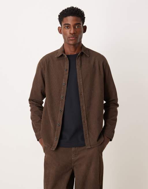 ASOS DESIGN – Brun skjorta i manchester med långa ärmar, del av set