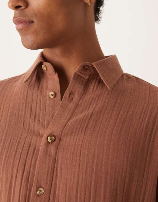 ASOS DESIGN – Brun skjorta i oversize av tunn väv med textur, 2 av 4