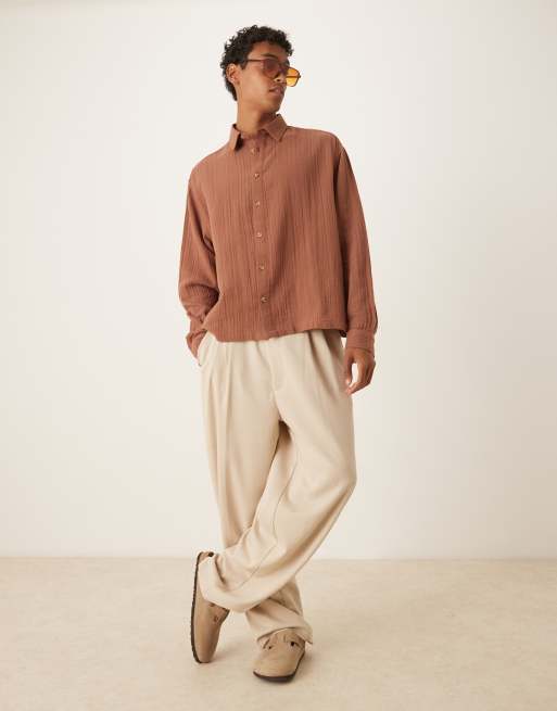 ASOS DESIGN – Brun skjorta i oversize av tunn väv med textur, 4 av 4