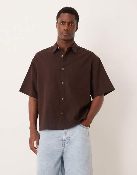 ASOS DESIGN – Brun skjorta i oversize med boxig passform i linnemix - view 1