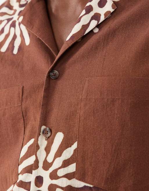 ASOS DESIGN – Brun skjorta i oversize med boxig passform, platt krage och solmönster, del av set, 5 av 5