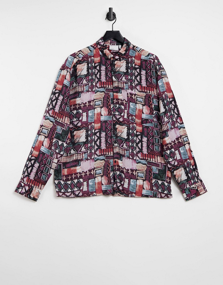 ASOS DESIGN – Brun skjorta i oversize med vintagetryck i 90-talsstil
