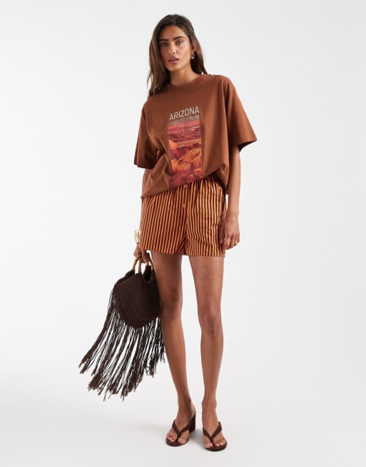 ASOS DESIGN – Brun skjorta i oversized fit med Arizona-broderi på bröstet, 2 av 4