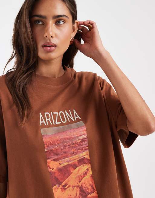 ASOS DESIGN – Brun skjorta i oversized fit med Arizona-broderi på bröstet, 3 av 4