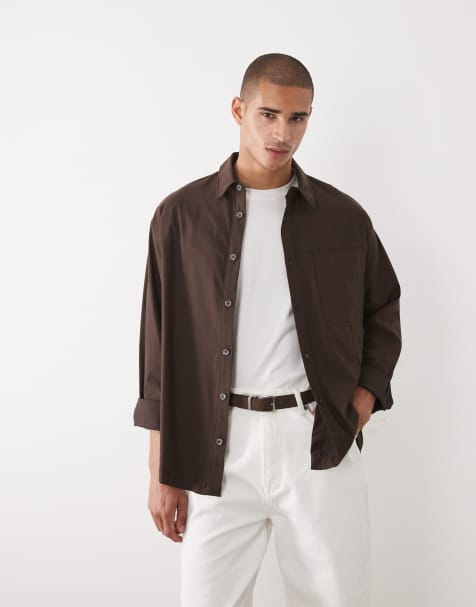 ASOS DESIGN – Brun skjorta i oversized fit med fickor - view 1