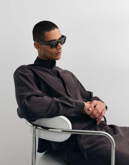 ASOS DESIGN – Brun skjorta i oversized fit med volym och ståkrage, del av set, 2 av 6