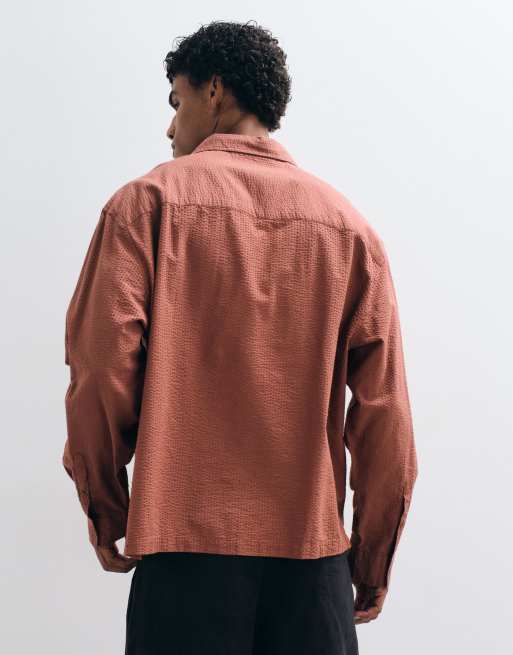 ASOS DESIGN – Brun skjorta i oversized fit och bäckebölja med boxig passform, 4 av 5