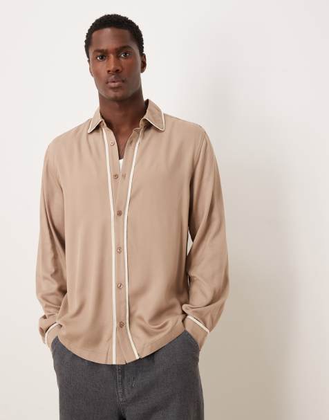 ASOS DESIGN – Brun skjorta i regular fit med kontrasterande passpoaler - view 1