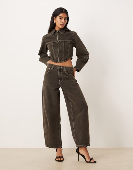ASOS DESIGN - Brun skjortejakke i denim med korsetdesign - Del af sæt, 3 af 4