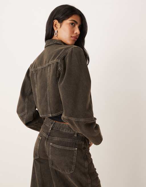 ASOS DESIGN - Brun skjortejakke i denim med korsetdesign - Del af sæt, 4 af 4
