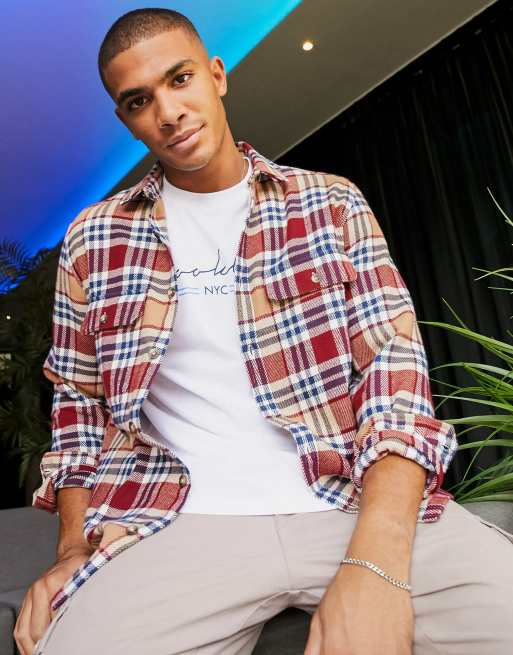 ASOS DESIGN - Brun skotskternet overskjorte i børstet flannel