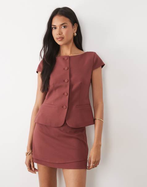 ASOS DESIGN - Brun skræddersyet top med afkortede ærmer - view 1