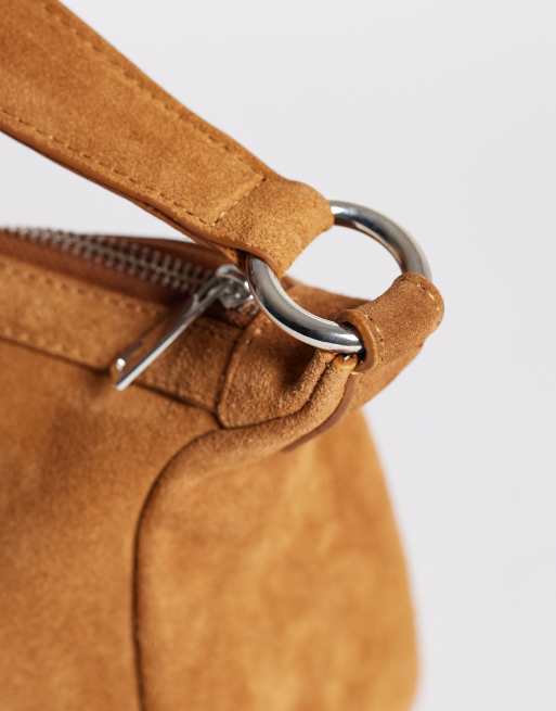 ASOS DESIGN - Brun skuldertaske med dyb buet kant i ruskind, 3 af 4