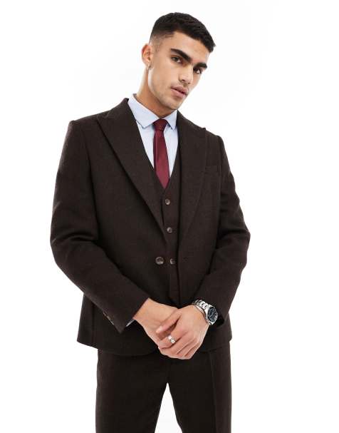 ASOS DESIGN – Brun, smal kavaj i ylleblandad twill - view 1