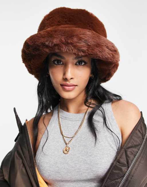 ASOS DESIGN – Brun solhatt i fuskpäls , 3 av 4