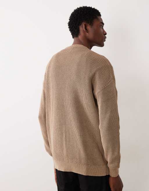 ASOS DESIGN – Brun, stentvättad och ribbstickad tröja i relaxed fit med rund halsringning, 5 av 5