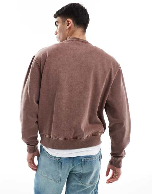 ASOS DESIGN – Brun, stentvättad sweatshirt med boxig passform och tryck, 2 av 4