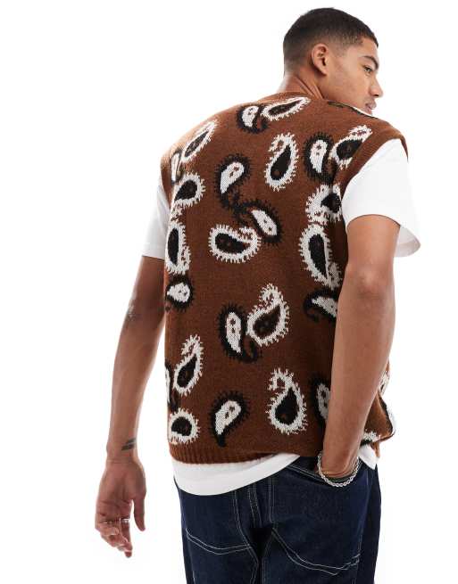 ASOS DESIGN – Brun, stickad, fluffig topp med v-ringning, avslappnad passform och paisleymönster, 2 av 4