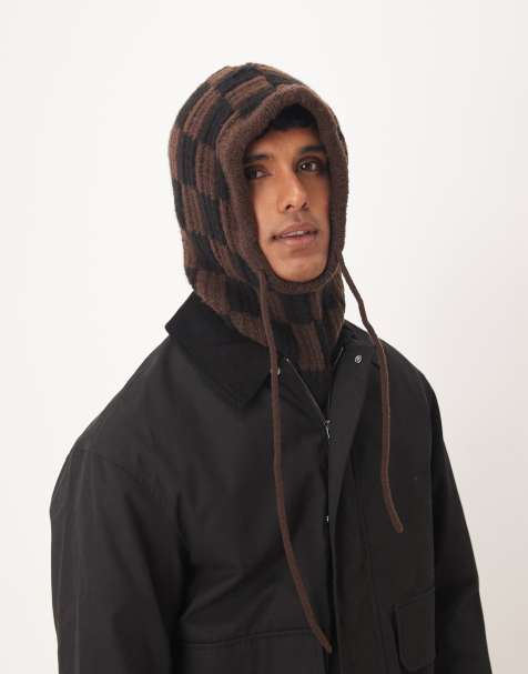 ASOS DESIGN – Brun, stickad huva med schackrutigt mönster - view 1
