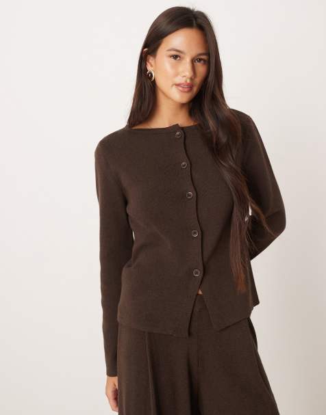 ASOS DESIGN – Brun, stickad kofta, del av set - view 1