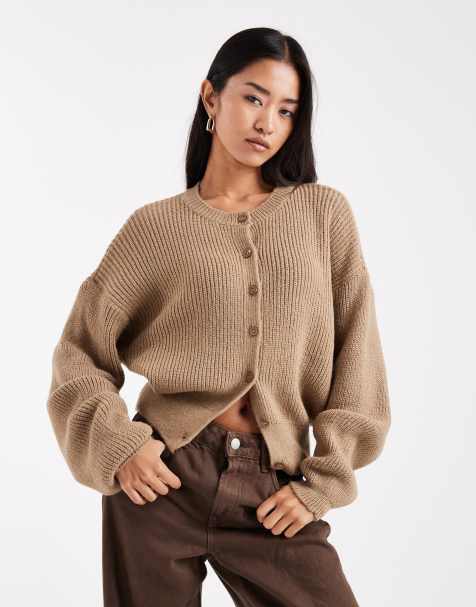 ASOS DESIGN – Brun, stickad kofta med cocoon-ärmar - view 1