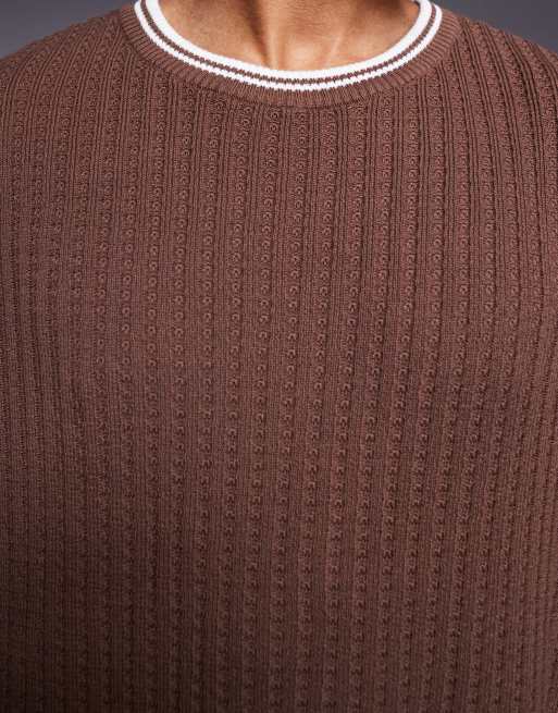 ASOS DESIGN – Brun, stickad t-shirt i oversize med krämvita detaljer, 5 av 5