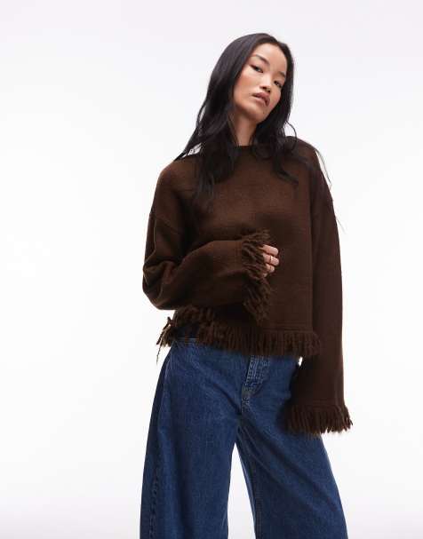ASOS DESIGN – Brun, stickad tröja i oversize med tofsar - view 1