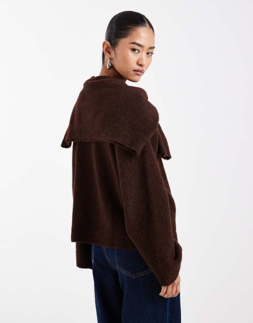 ASOS DESIGN – Brun, stickad tröja i ullmix med sjal, 4 av 4