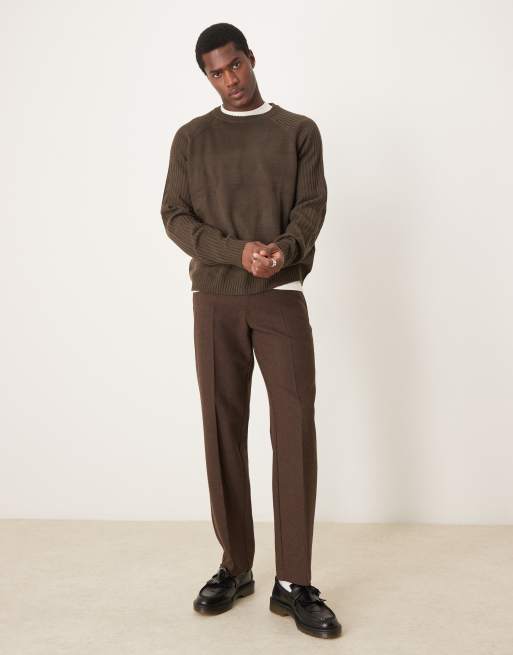 ASOS DESIGN – Brun, stickad tröja med boxig oversize-passform, rund halsringning och ribbade ärmar, 2 av 4