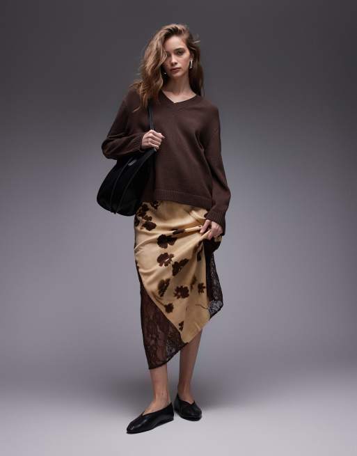 ASOS DESIGN – Brun, stickad tröja med v-ringning, 3 av 4