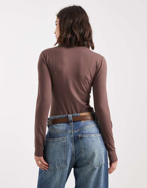 ASOS DESIGN - Brun stram og langærmet bodystocking i polyamid, 4 af 4