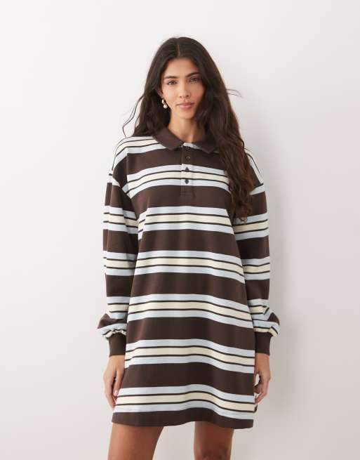 ASOS DESIGN - Brun stribet hybrid-kjole i midilængde med rugby-design, 2 af 4