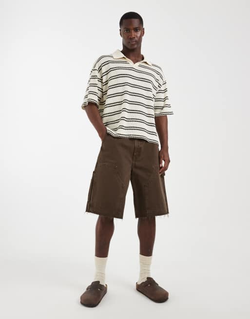 ASOS DESIGN - Brun stribet og oversized polo i stof med tekstur og firkantet pasform, 3 af 5
