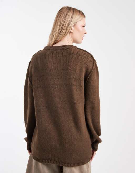 ASOS DESIGN - Brun strikket oversized trøje med synlige sømme, 4 af 4