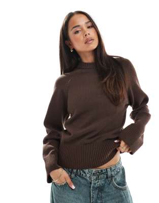 ASOS DESIGN - Brun strikket trøje med rund hals og synlige raglansømme - view 1