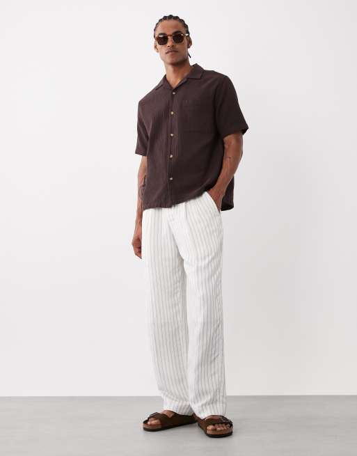 ASOS DESIGN – Brun, strukturerad, avslappnad skjorta med platt krage, 2 av 5