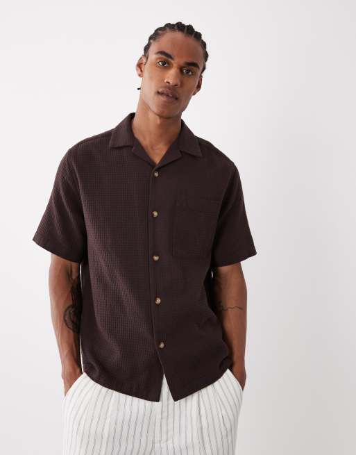 ASOS DESIGN – Brun, strukturerad, avslappnad skjorta med platt krage, 3 av 5