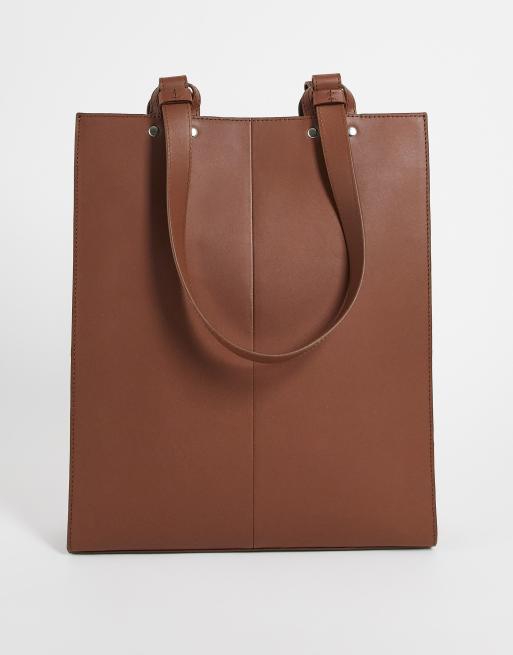 ASOS DESIGN – Brun, strukturerad toteväska i läder