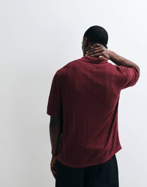 ASOS DESIGN – Brun, strukturstickad topp med avslappnad passform, platt krage och knappar, 5 av 5