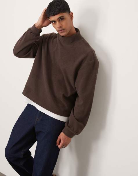 ASOS DESIGN - Brun super-oversized trøje med ståkrave i let stof i firkantet pasform - view 1