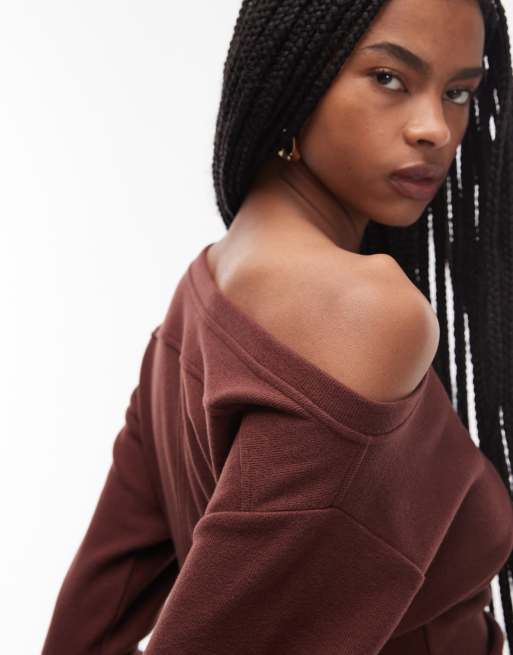ASOS DESIGN - Brun superblød offshoulder-T-shirt med korsettalje, 3 af 4