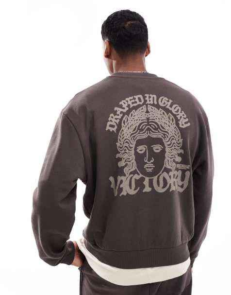ASOS DESIGN – Brun sweatshirt i boxig oversize-passform med tryck fram- och baktill - view 1