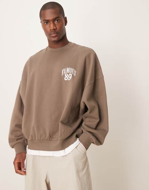 ASOS DESIGN – Brun sweatshirt i extra oversize med tryck fram- och baktill - view 1