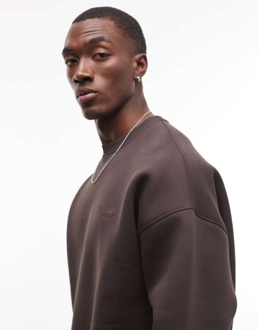 ASOS DESIGN – Brun sweatshirt i extra oversize och scubaliknande tyg med broderi, 4 av 5