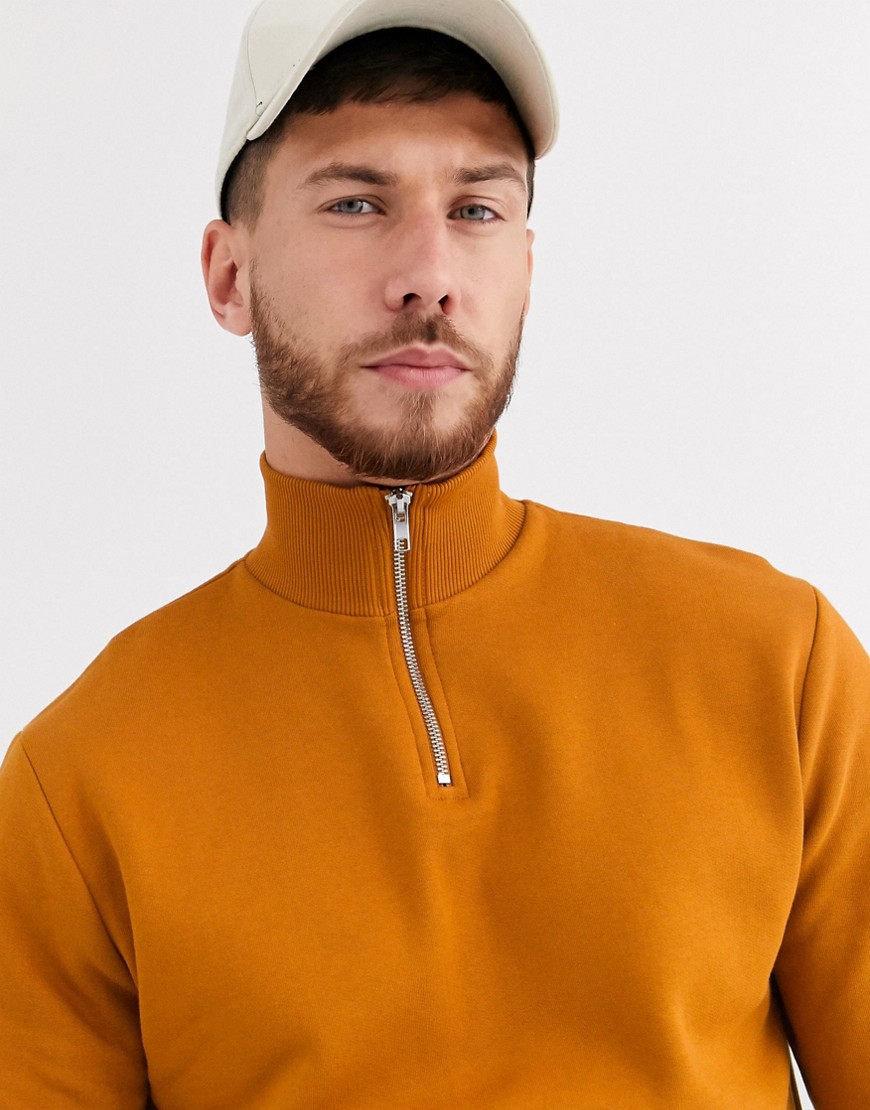 ASOS DESIGN - brun sweatshirt med kort lynlås