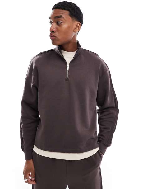 ASOS DESIGN - Brun sweatshirt med ståkrave og kvart lynlås - Del af sæt - view 1