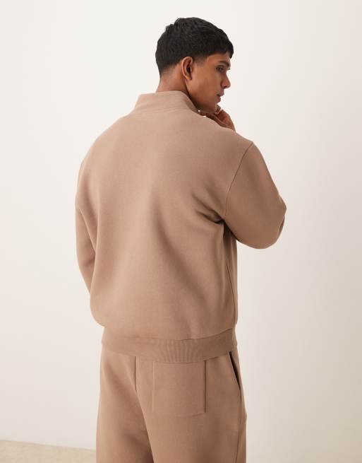 ASOS DESIGN - Brun sweatshirt med ståkrave og kvart lynlås - Del af sæt, 4 af 4