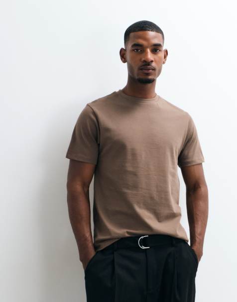 ASOS DESIGN – Brun t-shirt i kraftigt material och regular fit - view 1