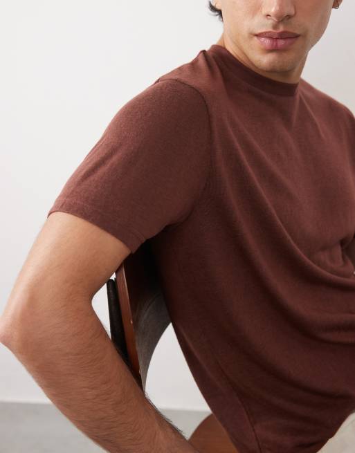 ASOS DESIGN – Brun t-shirt i linneliknande tyg och regular fit, 2 av 5